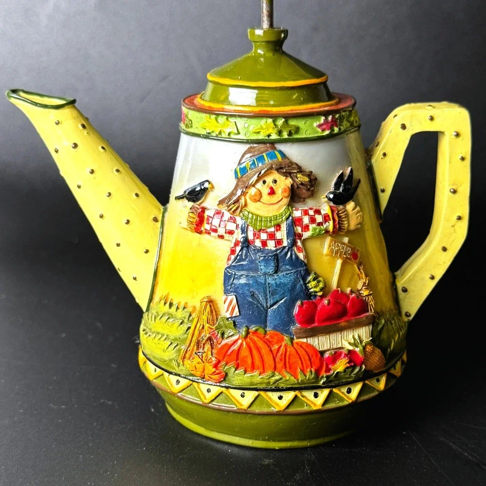 Vintage Harvest Scarecrow Teapot Tealight Candle Holder Ceramic Fall Decor Shade